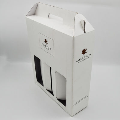 Cardboard Red White Wine Bottle Gift Box Whisky Gin Handle For 2 Bottle