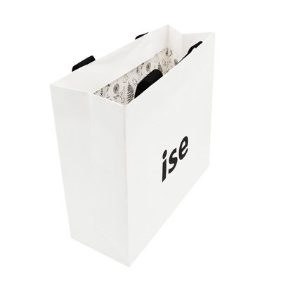 Crepack Two Sides Eco Friendly 200gram C2S Luxury Paper Shopping Bag With Silk Ribbon Handle