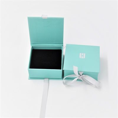 Blue Crepack Cardboard Jewelry Gift Boxes EVA Ring Paper Earrping Pendant Box With Ribbon