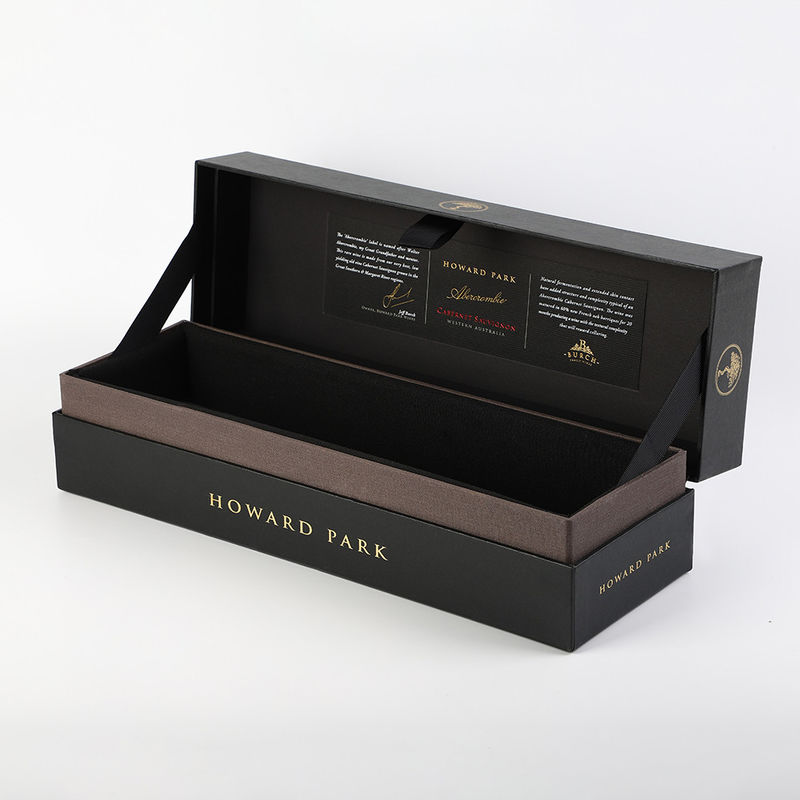 High End Rigid Wine bottle packging Box with cushion protection inside and ribbon straps