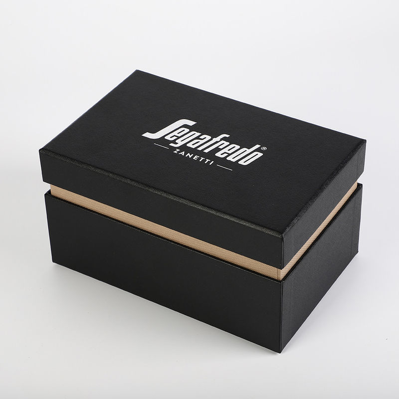 rigid black base and lid gift box with enforcement tray inside and sponge insert in customized cutout