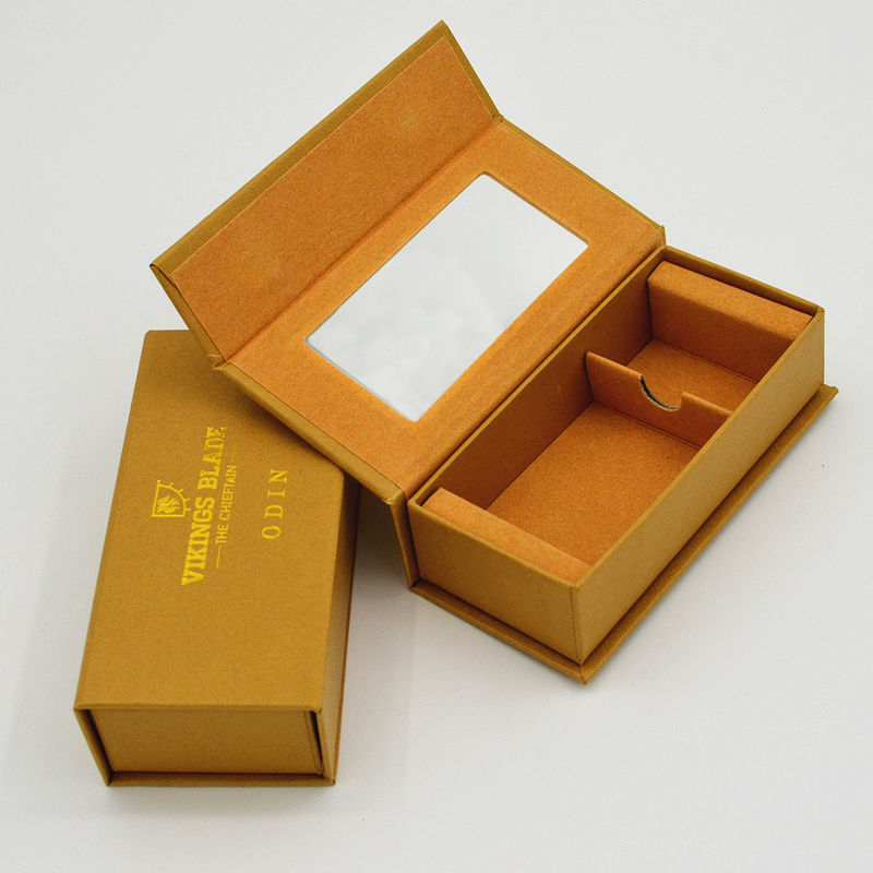 Rigid luxury essential oil and eye serum skincare packaging box with mirrow and golf foil logo