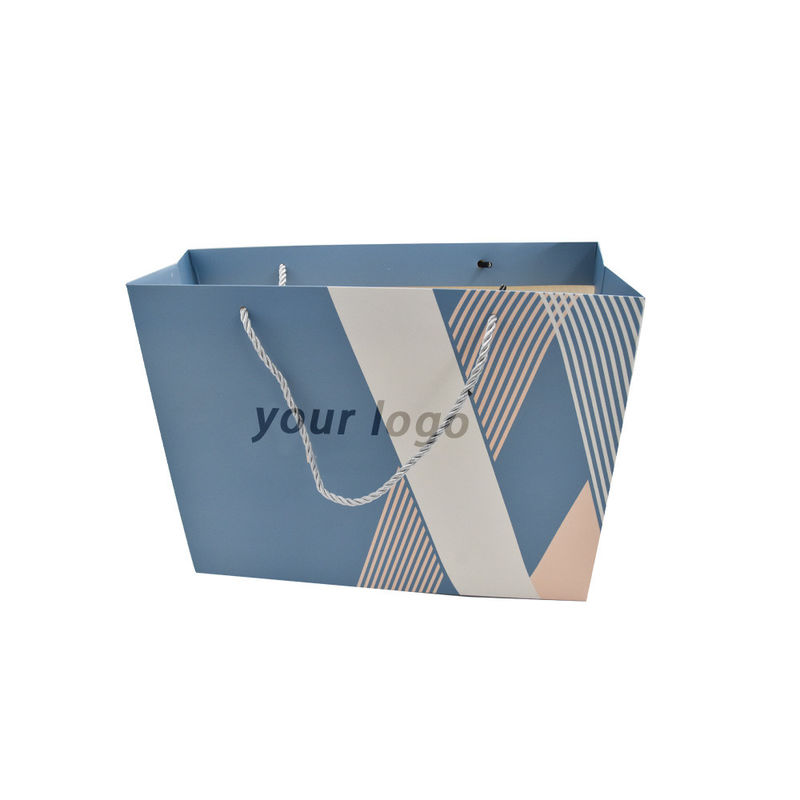 Craft Paper Small Blue Custom Paper Shopping Bags With Ribbon