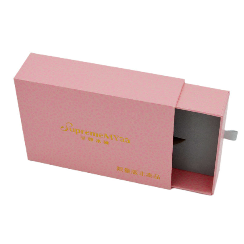 Leatherette Cosmetic Gift Box Packaging 400gsm Paper Drawer Rigid Pink Match Box Push Pull