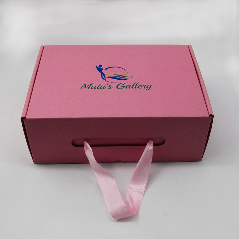 Collapsible Corrugated Ribbon Hand Shipping Mailer Box For Shoes T Shirts Packaging