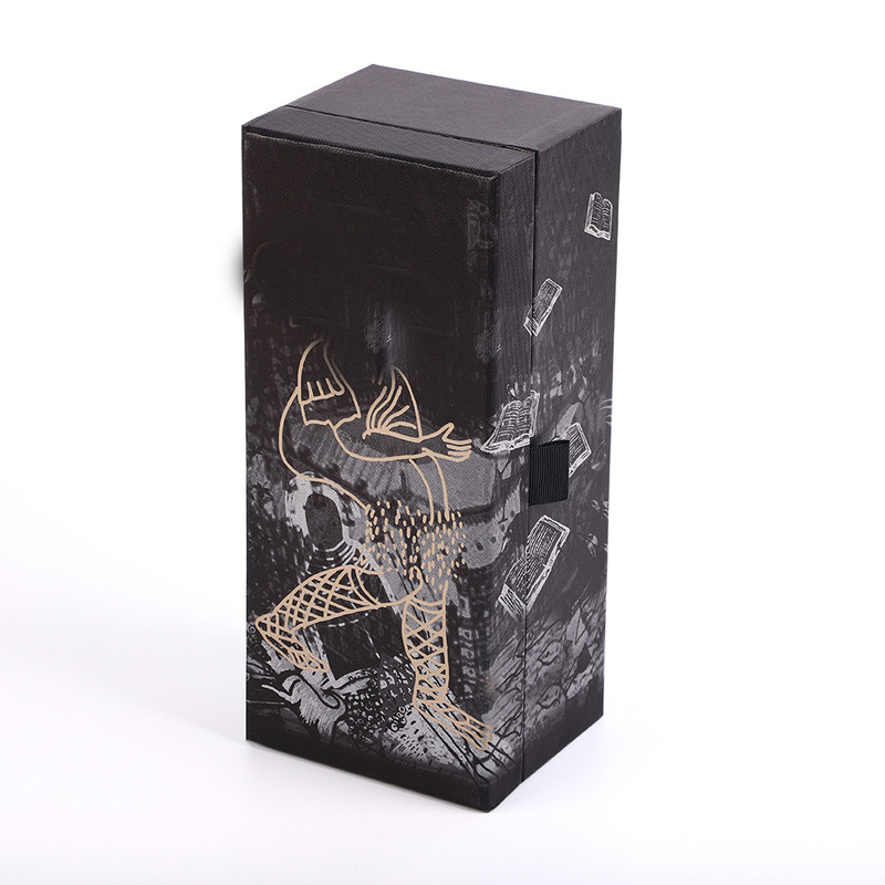 Decorative Rigid Magnetic Gift Box Silver Foil single bottle vodka Spirit Wine bottle box