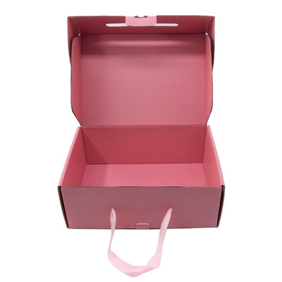 Cmyk Printing Custom Paper Shopping Bags Cardboard Pink Shoe Boxes With Ribbon