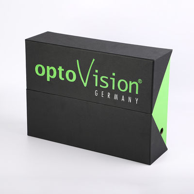 double door black and green pu leather cardboard luxury gift box with customized cutout sponge insert