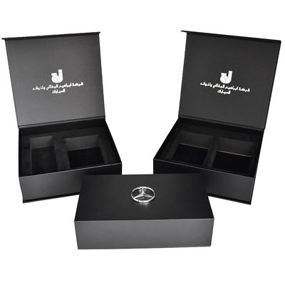 PU Leather Rigid Magnetic Gift Box Custom Wrapping Paper Black With EVA Inlay Metal Logo